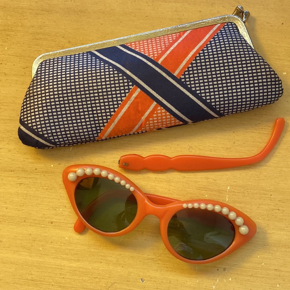 Vintage Willson Orange Sunglasses with Pearls and Case